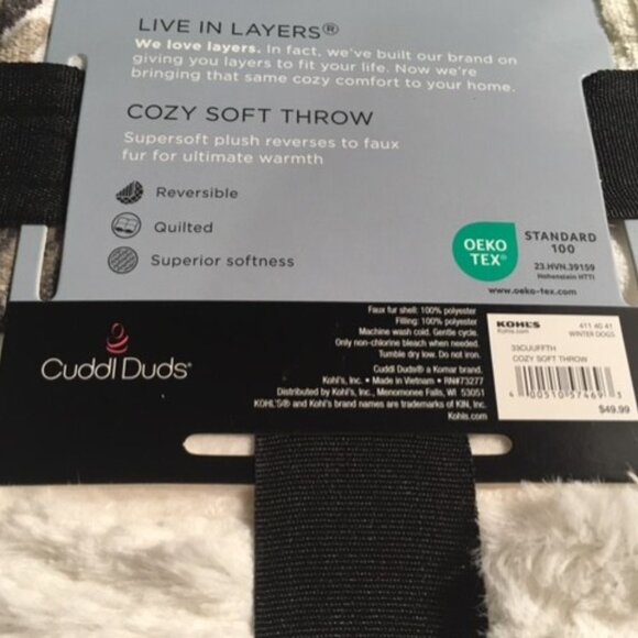 BRAND NEW Cuddl Duds 50" X 60" Winter Dogs Throw w/Sherpa - Picture 4 of 8